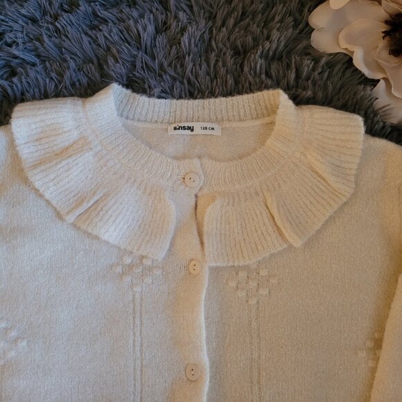 Cardigan Cream Sweater Long Sleeve Shawl Neck Girls 5-7 Years - Picture 3 of 6